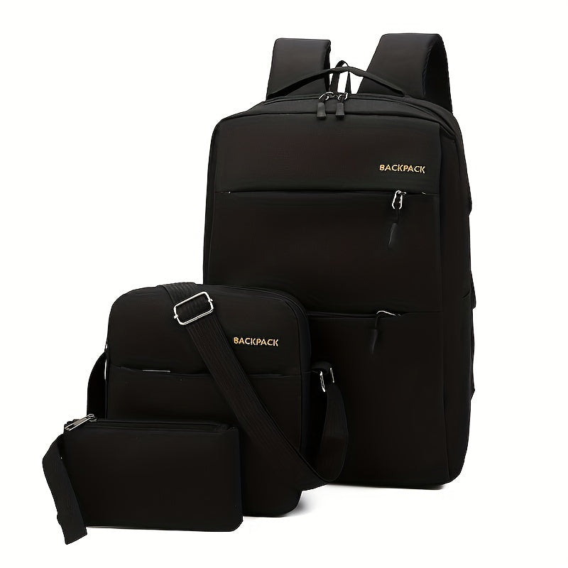 Korean Fashion Three-piece Set of Large-capacity Backpack, Simple and Trendy Backpack, Multifunctional School Bag for Men