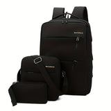 Korean Fashion Three-piece Set of Large-capacity Backpack, Simple and Trendy Backpack, Multifunctional School Bag for Men