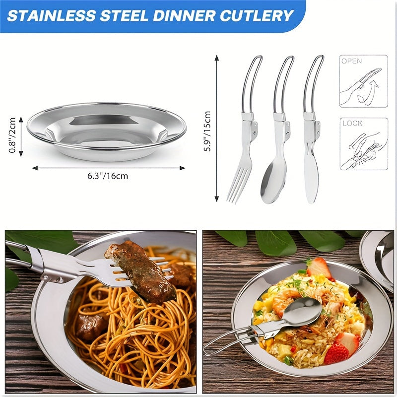 Kettle set pot 2-3 people camping pot and pan outdoor camping cookware portable combination pot set camping tableware, easy to carry and occupy little space, cooking pot, frying pan, kettle, two sets of knives and forks, fold
