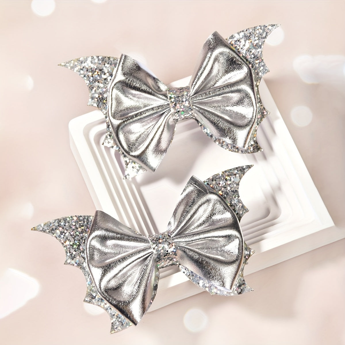 2pcs, Delicate Gothic Punk Bat Wings Design Hair Bows, Girls Halloween Style Casual Leisure Hair Accessories, Gift Photo Props