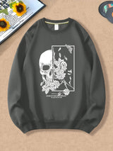 Spring And Autumn, Men'S Fashion Crew Neck Sweater, Skull Rose Letter Print Pattern, Outdoor Wear Inside And Outside With The Same Crew Neck Sweater For Men And Women