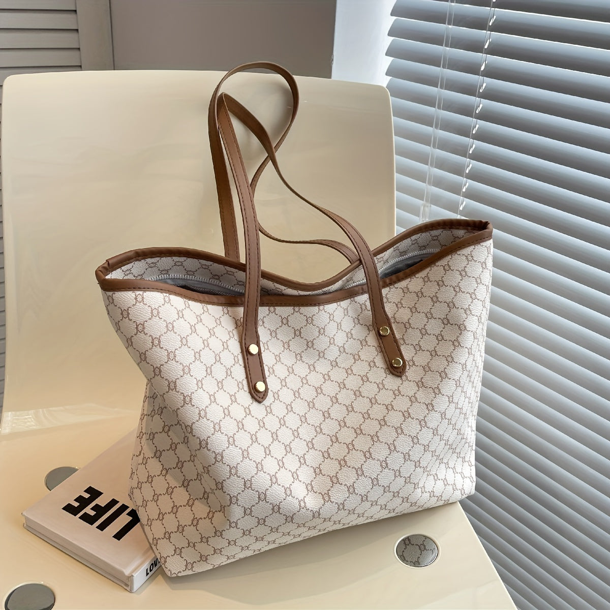 Large Capacity Tote Bag - Premium PU Leather, Spacious Shoulder Bag Design, Ample Space for Work, School Essentials - Stylish, Practical Choice for Women