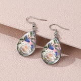 Elegant Sunflower & Hummingbird Water Drop Earrings - Stainless Steel Posts, Glass Material, Perfect for Casual Attire, Pair, Elegant Style