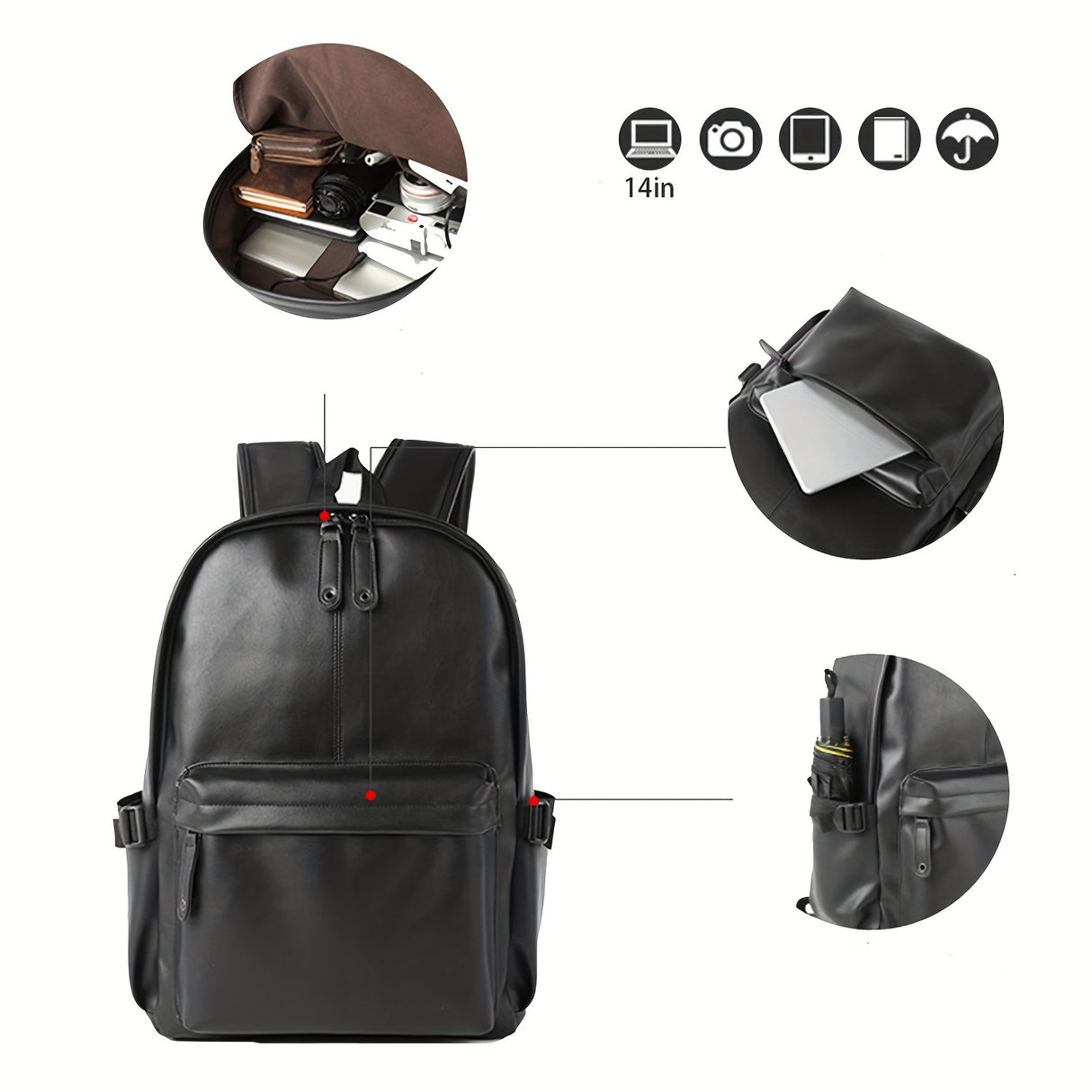1pc Men's Fashion Travel Backpack, Student School Bag, PU Leather Casual Backpack