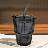 1pc Ribbed Glass Tumbler With Lid And Straw, Origami Style Drinking Glass, Iced Coffee Cups, Summer Winter Drinkware, Travel Accessories