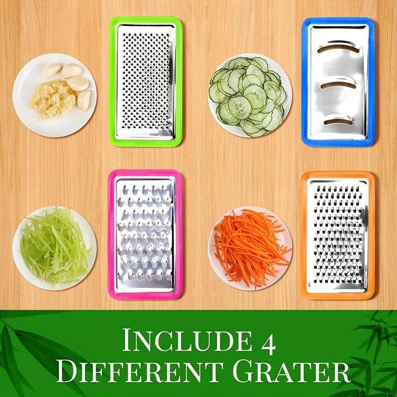 4-Grater Bamboo Cutting Board with Container, Vegetable Peeler Set, and 4 Trays - Perfect Kitchen Meal Prep Station for Mother's Day Gift