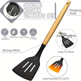 44pcs Non-Stick Silicone Kitchen Utensil Set with Wooden Handles, Includes Stainless Steel Grater & Bottle Opener