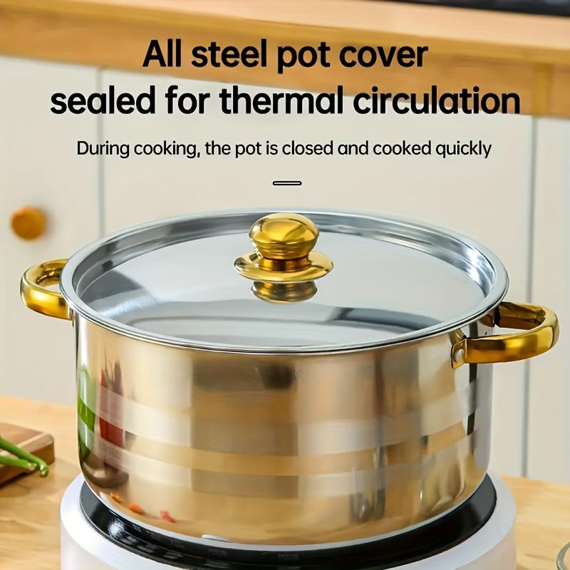 10-Pieces Stainless Steel Cookware Set - Kitchen & Dining Essential For Induction Cooking, Stockpot, Ricotta Pot, Double Handle With Pot Lid, Suitable For Soup, Hotpot, Pasta, Seafood Soup, Rice Cooker