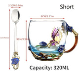1pc Delicate Rose Enamel Butterfly Painted Clear Glass Tea Cup Coffee Mug Tumbler with Spoon Set - Lead-Free, Reusable, Hand Wash Only, Round Shape, Multipurpose, Perfect for Valentines Day Gift
