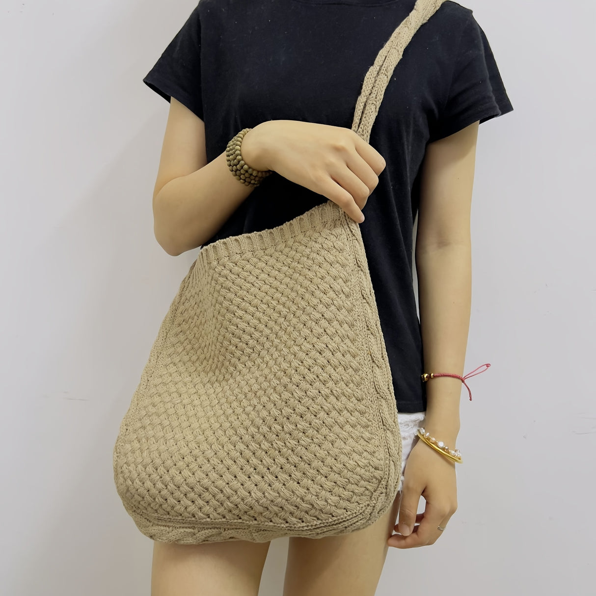 Trendy Literary Crochet Hobo Bag - Hollow Out Knitted, Crossbody, Stylish, Fashionable, and Spacious Handbag for Women