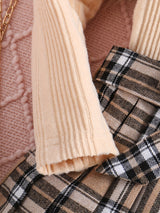 Girls 2pcs Ruffle Trim Long Sleeve Top + Plaid Skirt With Bow Belt Kids Clothes Spring Fall Gift