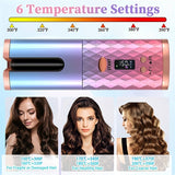 Rechargeable Cordless Hair Curler - Effortless, Precise Curling with 6 Heat & Timer Settings, Fast Heating, and Auto Shut-off - Hassle-Free Styling Experience