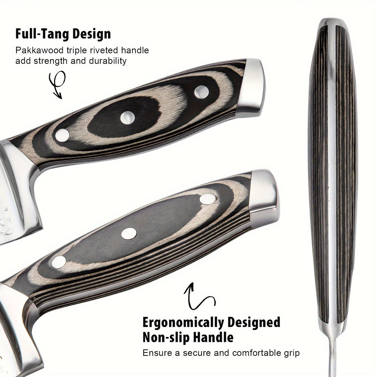 15-Piece Premium Kitchen Knife Set - Ultra Sharp High Carbon Japanese Stainless Steel Full-Tang Design with Irregular Hammer Pattern and Wooden Block Storage - Durable, Rust-Resistant, and Easy to Clean