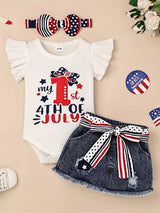 My 1st 4th of July Baby Girl Clothes Newborn Independence Day Outfits Infant Ruffle Romper + Short Jean Skirt + Headband 0-18 Months, for Outdoor