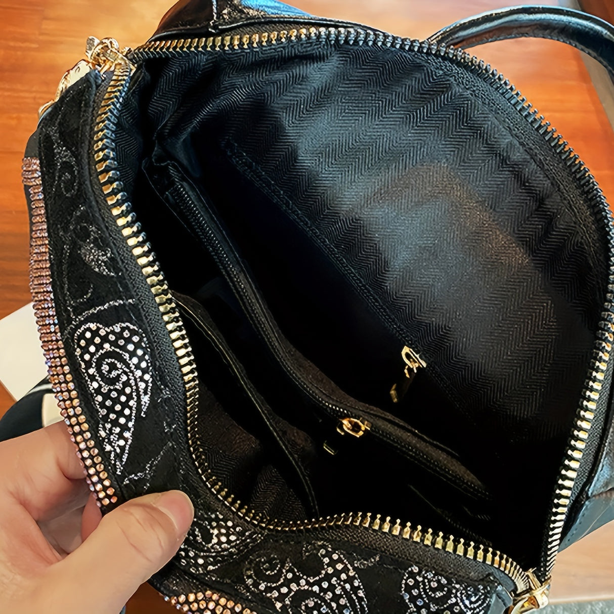 Rhinestone Glitter Large Capacity PU Leather Backpack for Women, Fashion Travel School Bag with Textured Design