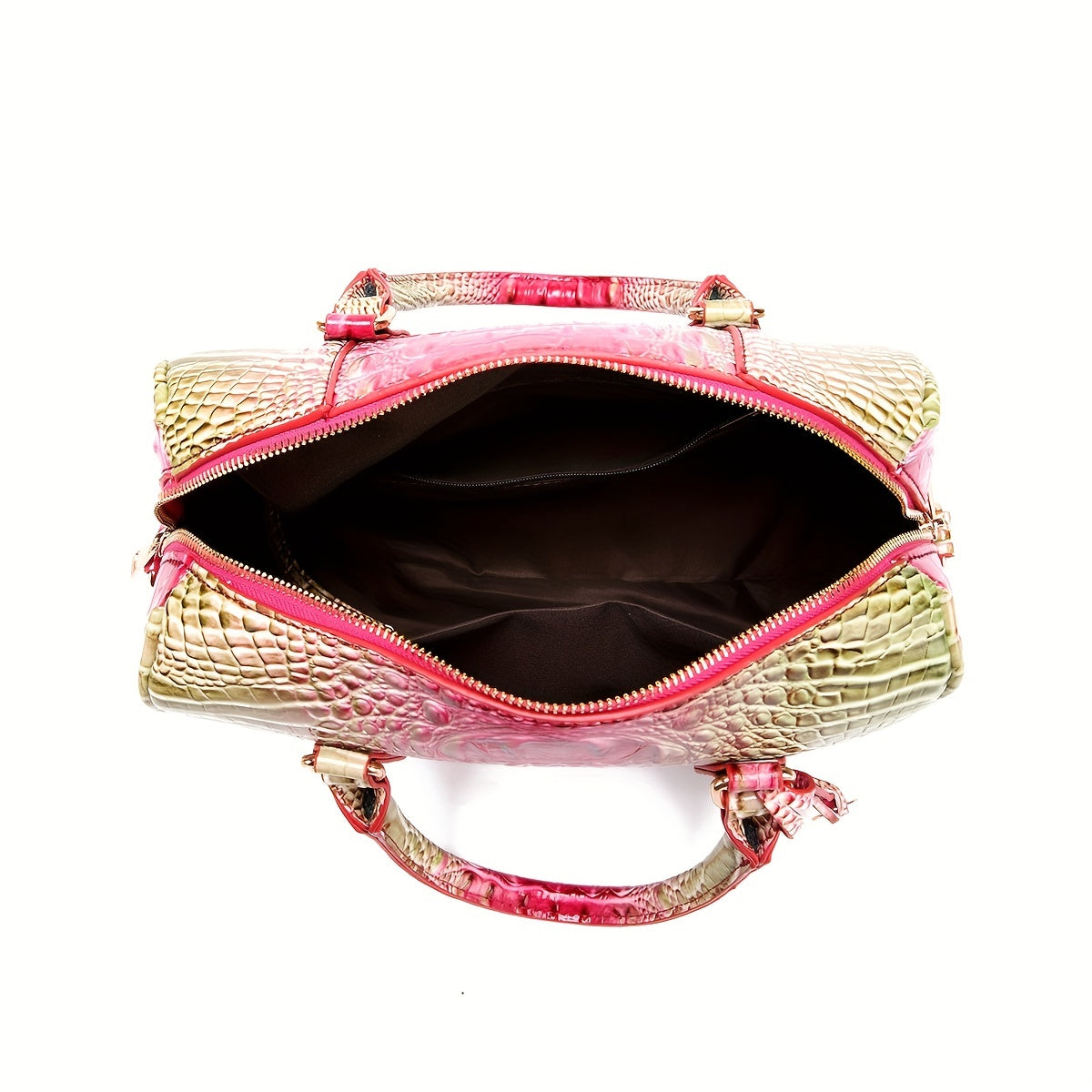 Luxury Crocodile Pattern Handbag, Retro Genuine Purse, Women's Classic Boston Bag & Shoulder Bag