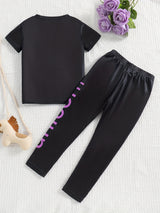 Girl's 2pcs T-shirt & Elastic Waist Pants Set, UNICORN Print Short Sleeve Tee Top, Casual Outfits, Kids Clothes For Summer