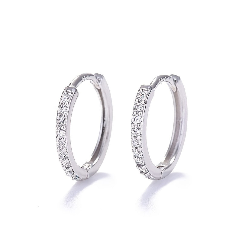 Sterling Silver White Gold Plated Hoop Earrings with Needle Drill Design, Nickel-Free