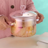 Love Heart Pink Borosilicate Glass Stockpot with Ergonomic Dual Handles, Transparent Multi-use Stew Pot with Safety Lid - Nutrient-Retaining Cooking Pot, 50.72oz - Trendy Kitchenware