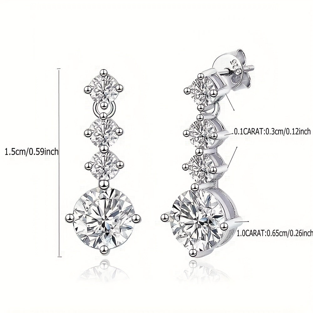 Luxurious 925 Sterling Silver Moissanite Round Shape Tassel Earrings - Dazzling Proposal, Engagement, Wedding, Anniversary, and Birthday Gift for Women - Hypoallergenic, Nickel-Free, and Comfortable to Wear