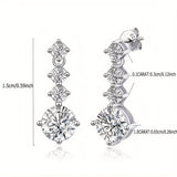 Luxurious 925 Sterling Silver Moissanite Round Shape Tassel Earrings - Dazzling Proposal, Engagement, Wedding, Anniversary, and Birthday Gift for Women - Hypoallergenic, Nickel-Free, and Comfortable to Wear