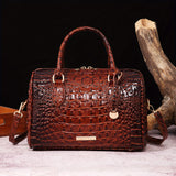 Luxury Crocodile Pattern Handbag, Retro Genuine Purse, Women's Classic Boston Bag & Shoulder Bag