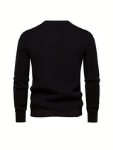 All Match Knitted Solid Sweater, Men's Casual Warm Slightly Stretch Crew Neck Pullover Sweater For Men Fall Winter