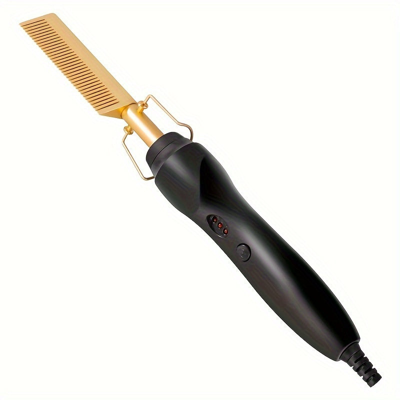 Copper Color Comb Styler - Multi-Purpose Hair Straightener and Curler for Wet and Dry Hair - Fast Heating, Easy-to-Use, Versatile, and Safe Electric Heating Comb for Salon-Quality Styling at Home