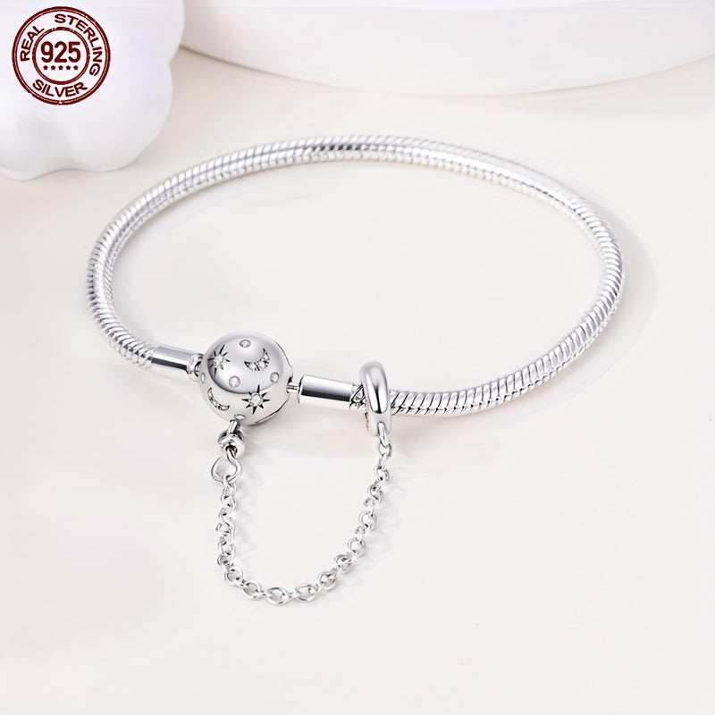 New 925 sterling silver snake bone basic chain, starry full moon safety chain, snake bone chain suitable for original pendants, charming beaded DIY women's bracelets, jewelry gifts