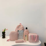 5pcs/set Multi-functional College Bag Set - Solid Color Laptop Backpack with Chest Bag, Handheld Bag, Sling Bag, and Pencil Pouch for Men and Women's Daily Commute