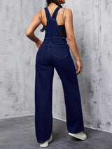Womens Overalls Denim Straight Plain Washed Blue Jeans Overall Loose Fit Jean Jumpsuits Adjustable Straps