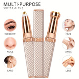 1pc FAMORIAL Women's 2-in-1 Rechargeable Eyebrow Trimmer & Facial Hair Remover with Built-in LED Light, Painless Hair Shaver with Golden-Tipped Head & Handle, Multi-Purpose for Face, Body, Eyebrows, Lips, Chin, Arms, Legs - W