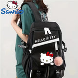Sanrio Hello Kitty Backpack for Women, Preppy Style Nylon School Bag with Polyester Lining, Large Capacity Zippered Foldable Outdoor Travel Rucksack with Cute Fashionable Design