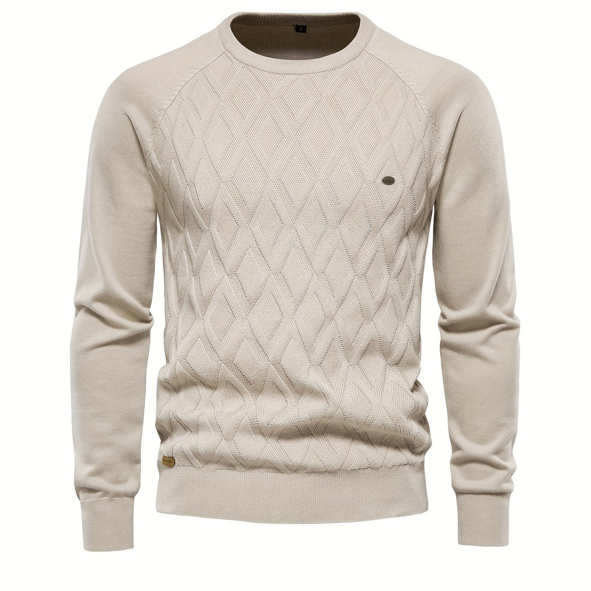 All Match Cotton Knitted Solid Sweater, Men's Casual Warm Slightly Stretch Crew Neck Pullover Sweater For Men Fall Winter