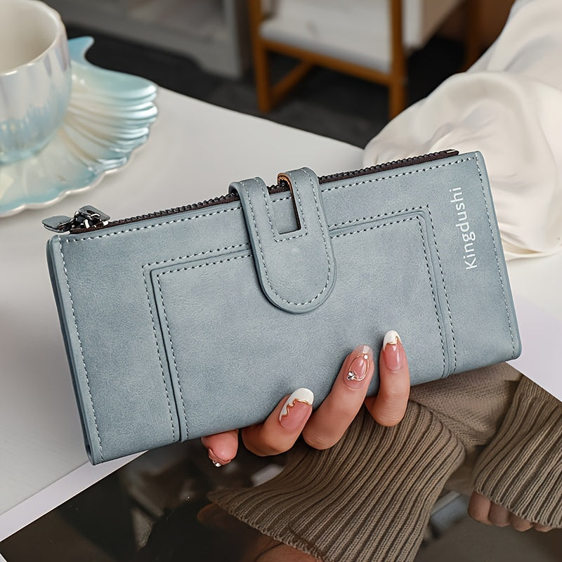 Double Zipper Long Wallet, Foldable PU Leather Coin Purse, Multi Card Slots Clutch Bag