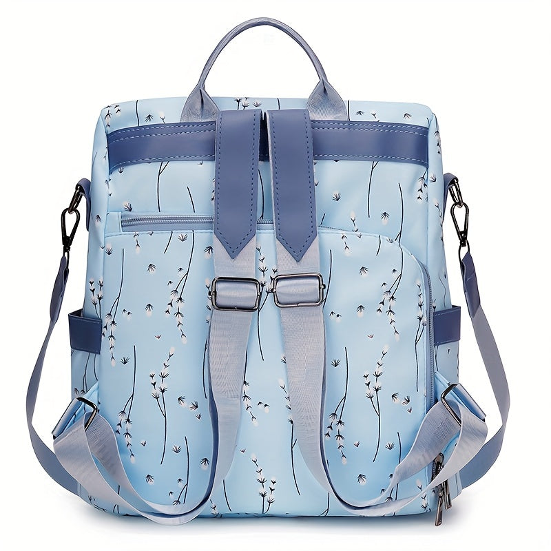 Pompom Decor Anti-Theft Travel Backpack Purse For Women - Floral Print Shoulder Bag - School Bag