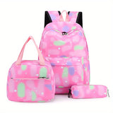 Vibrant Tie Dye Cartoon Pattern Backpack - Spacious School Bag with Insulated Lunch Box, Pencil Case, and Multiple Compartments for Organized School Use