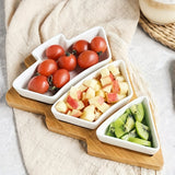 1set, Ceramic Breakfast Tray, Christmas Tree Shaped Plates Chip & Dip Set, Christmas Ceramic Snack Plate With Bamboo Tray, Removable Porcelain Tree Appetizer Dessert Fruit Salad Saucers Bowl, Cutlery Platter Serving Dish
