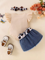 Baby Girl Clothes Newborn Short Sleeve Ruffle Romper Short Jeans Pants Leporad Infant Outfits 3pcs