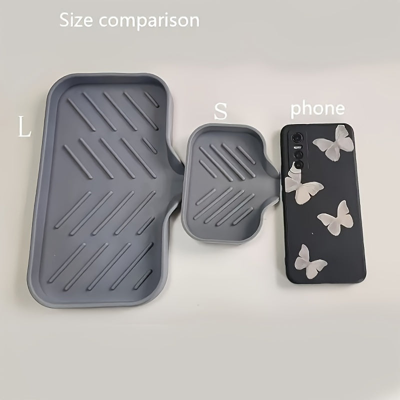 Silicone Kitchen Sink Organizer - Soap Dish Holder With Drain Tip, Countertop Scrubber Pad For Sponges & Brushes, Home Bathroom Essentials