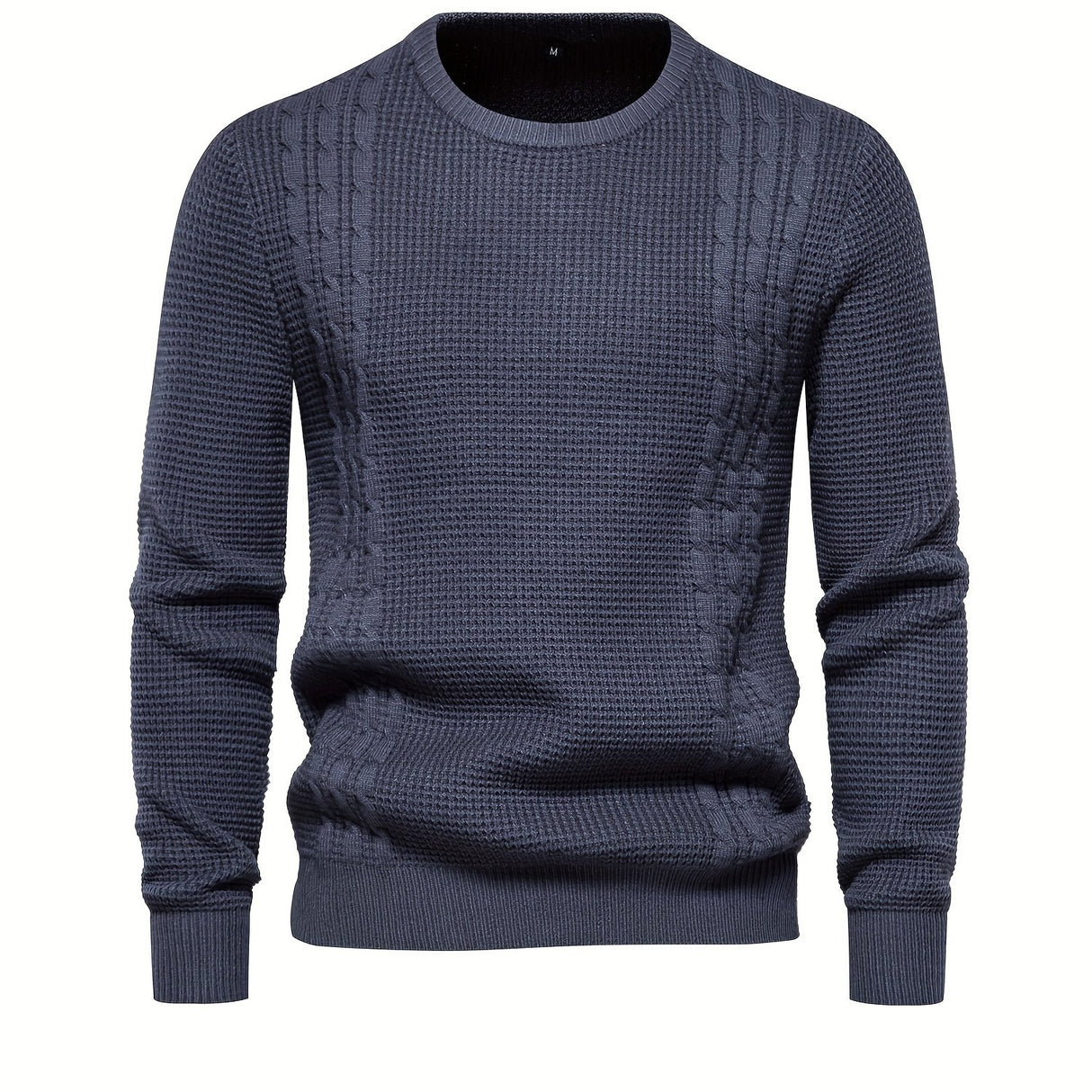 All Match Knitted Solid Sweater, Men's Casual Warm Slightly Stretch Crew Neck Pullover Sweater For Men Fall Winter