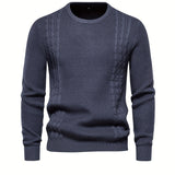 All Match Knitted Solid Sweater, Men's Casual Warm Slightly Stretch Crew Neck Pullover Sweater For Men Fall Winter