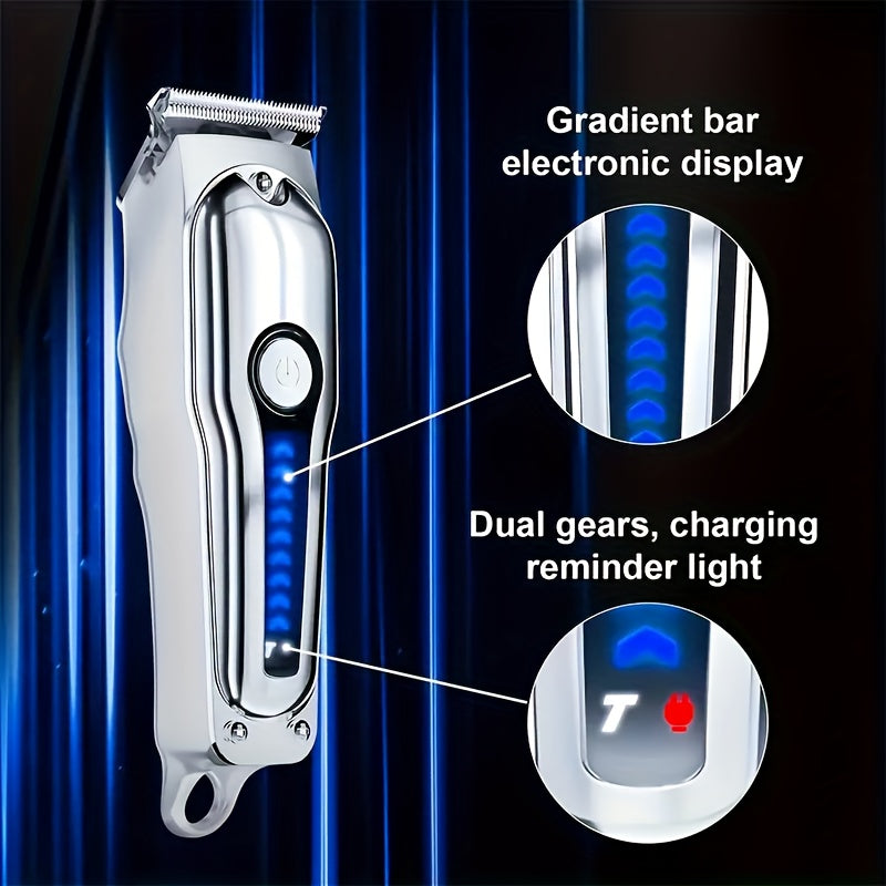 2pcs/Set Professional Hair Clipper Set, USB Rechargeable Electric Razor Fine Cutter Beard Trimmer Razor Cordless Hair Cutting Machine For Men