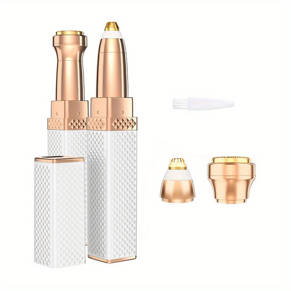 1pc FAMORIAL Women's 2-in-1 Rechargeable Eyebrow Trimmer & Facial Hair Remover with Built-in LED Light, Painless Hair Shaver with Golden-Tipped Head & Handle, Multi-Purpose for Face, Body, Eyebrows, Lips, Chin, Arms, Legs - W