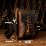 Genuine Crazy Horse Leather Unisex Crossbody Sling Waist Bag, Retro Travel Phone Pouch Fanny Belt Bag, 6402