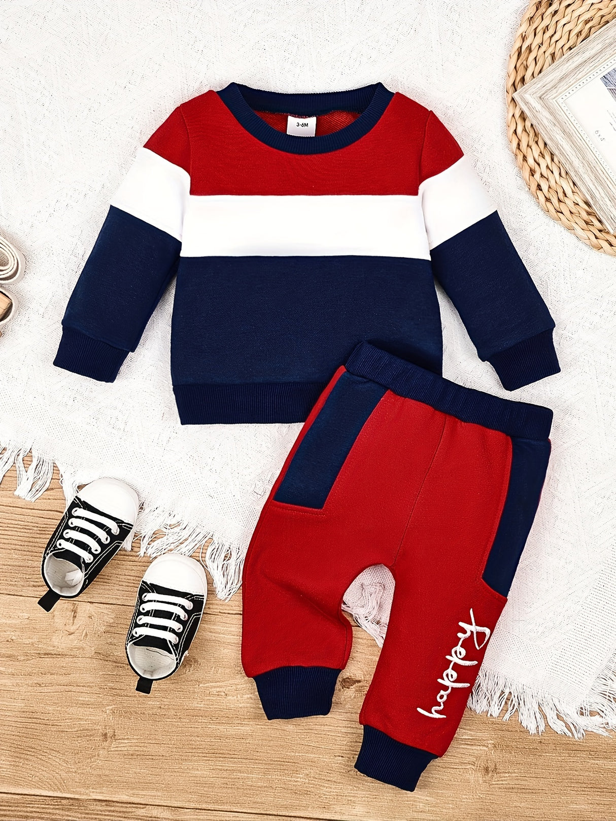 CETEPY Toddler Baby Boys Clothes Autumn Winter Outfits Long Sleeve Happy Pattern Color Block Tops Pants Sets 3M-3Y, for Outdoor