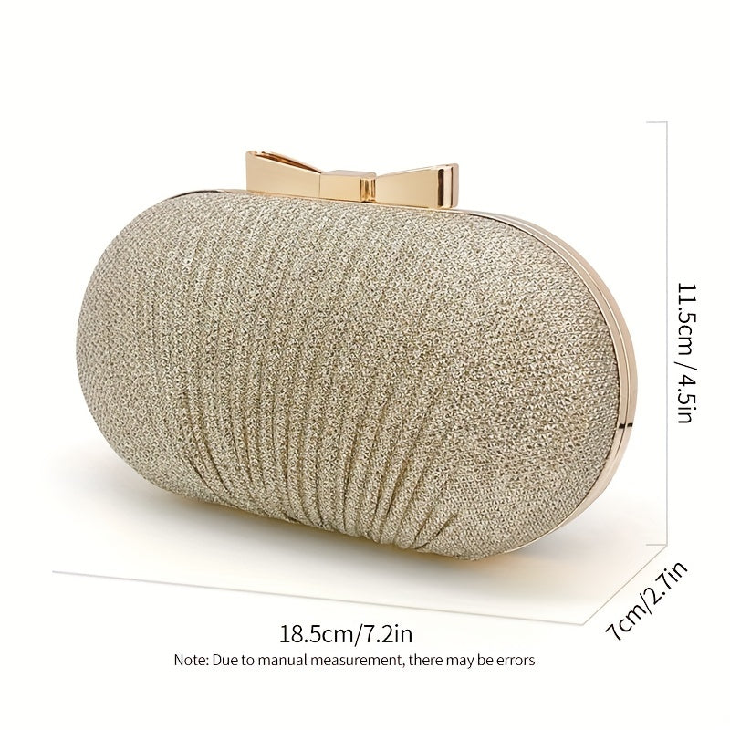 Elegant Glitter Bow Knot Clutch Bag - Buckle Closure, Polyester Lining, Metal Chain Strap, Solid Color, Perfect for Party and Dinner Events - Stylish and Versatile Evening Handbag