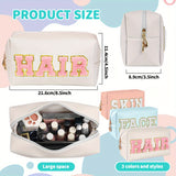1/3pcs CHENILLE Preppy Makeup Bag for Women Travel Toiletry Bag Chenille Letter Cosmetic Bag PU Leather Waterproof Pouch Cute Zipper Organizer, Skin, Hair and Face