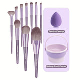 10pcs Professional Makeup Brush Set & 1pc Beauty Blender & 1pc Cleaning Storage Bowl, Makeup Tools With Soft Fiber For Easy Carrying, Foundation Brush, Eye Shadow Brush, Blending Brush, Eyebrow Brush, Cosmetic Tools Kit