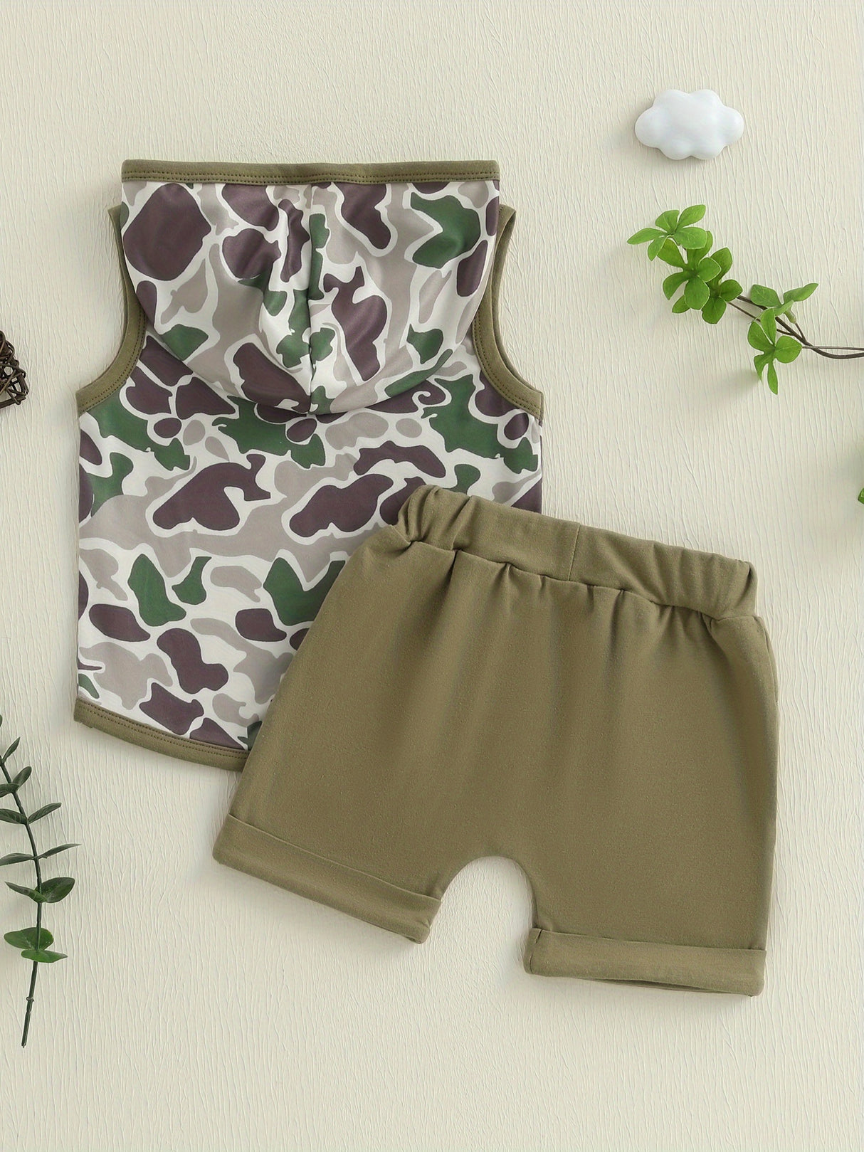 0-3T Toddler Boys Summer Outfits Camouflage Hooded Sleeveless Tank Tops Elastic Waist Shorts Cute Clothes Set, for Outdoor